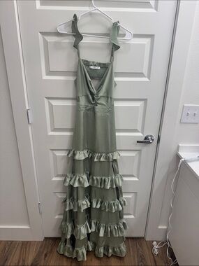 Altar'd State Sage Green Ruffle Maxi Dress
